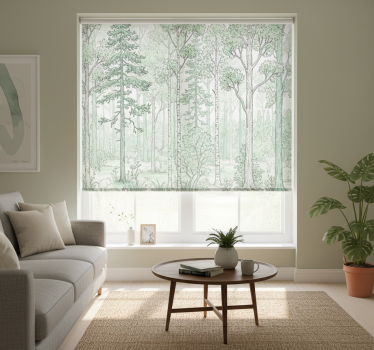 Rollo fenster weiß mint waldskizze - TenStickers