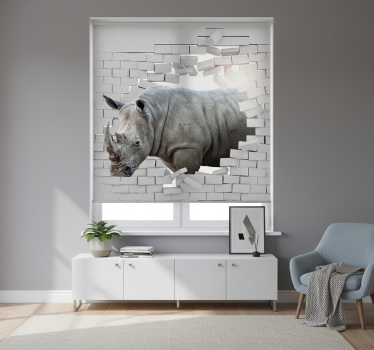 Rollo fenster weiß mit 3d nashorn design - TenStickers