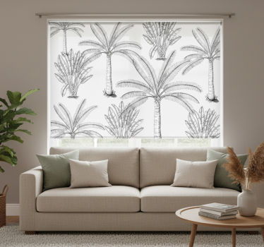 Rollo fenster weiß mit design von schwarz-weißen palmen - TenStickers