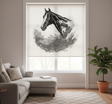 Rollo fenster weiß mit graphitfarbenen pferden - TenStickers