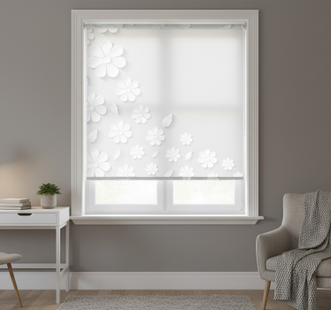 Rollo fenster weiß mit hintergrund aus weißen papierblumen - TenStickers