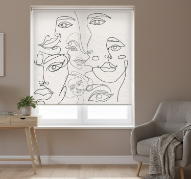 Rollo fenster weiß mit minimalistischer gesichts-linienkunst - TenStickers