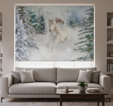 Rollo fenster weiß mit pferdemotiven im schnee - TenStickers