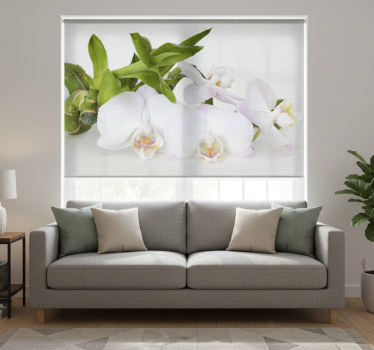 Rollo fenster weiß mit weißer grüner orchidee - TenStickers