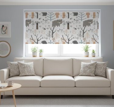 Rollo fenster weiß skandinavischer wald mit tieren - TenStickers