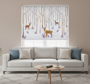 Rollo fenster weiß skandinavischer winterwald mit tieren - TenStickers