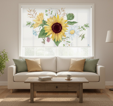 Rollo fenster weiß sonnenblumen und gänseblümchen - TenStickers