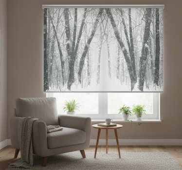 Rollo fenster weiß winterbäume im wald - TenStickers