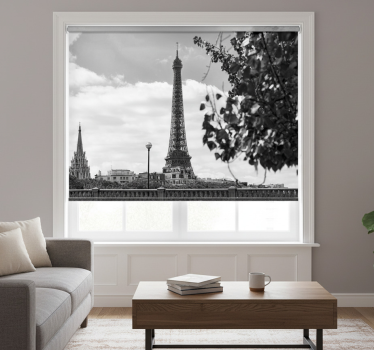 Rollo fenster wohnzimmer eiffelturm schwarz-weiß - TenStickers