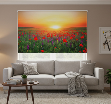 Rollo fenster wohnzimmer feld mit roten mohnblumen - TenStickers