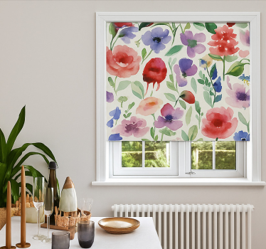 Rollo Fenster Wohnzimmer lebendige aquarellblumen - TenStickers