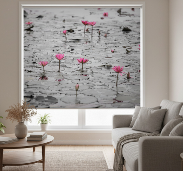 Rollo fenster wohnzimmer lotos blumen auf wasser grau - TenStickers