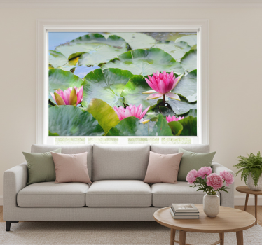 Rollo fenster wohnzimmer mit linierten lotusblumen - TenStickers