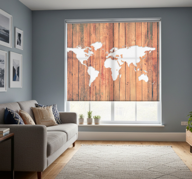 Rollo fenster wohnzimmer weltkarte auf holztisch - TenStickers
