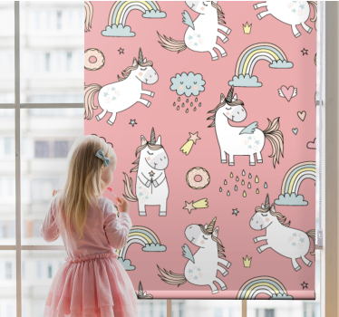 Zeichnungen Rollo Süße einhörner und über rosa Hintergrund - TenStickers