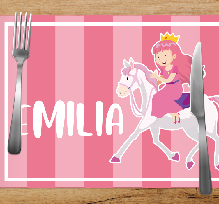 Tischset Kinder Rosa prinzessin, die ein weißes pferd reitet - TenStickers