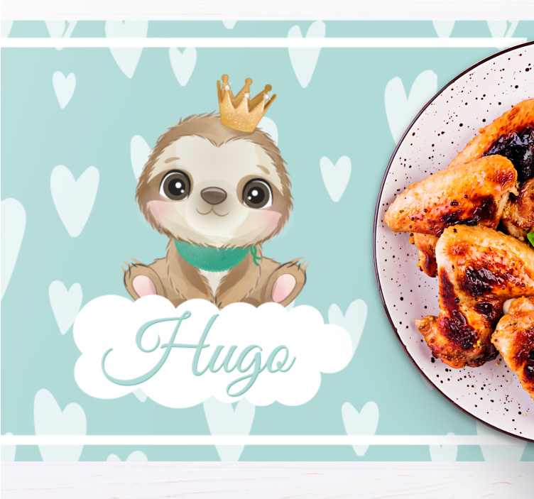 Tischset Kinder Süßes faultier für jungen mit Namen - TenStickers