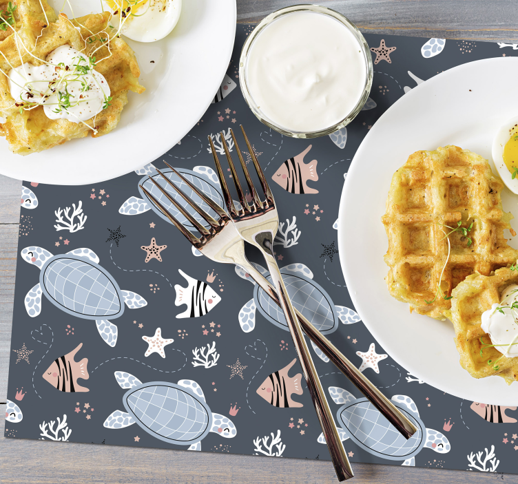 Schildkröten und Fische unter Wasser Tischsets - TenStickers