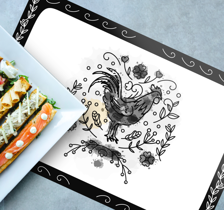 Tischsets originell Schwarzer und weißer hahn - TenStickers