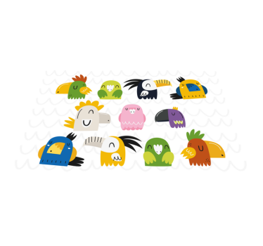 Tischset kinder mit bunten vogelköpfen - TenStickers