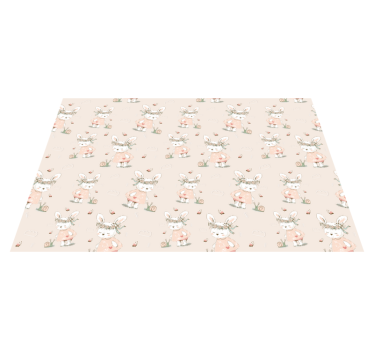 Kinder Tischset Hase mit blumen blaues 80er jahre Muster - TenStickers