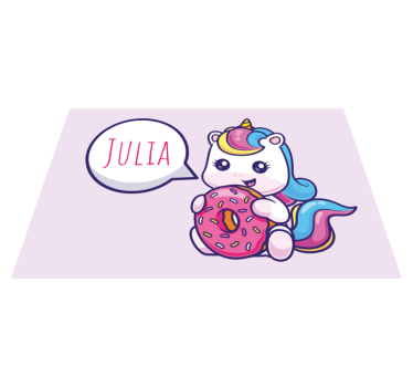 Tischset mit Namen Einhorn mit Donut - TenStickers