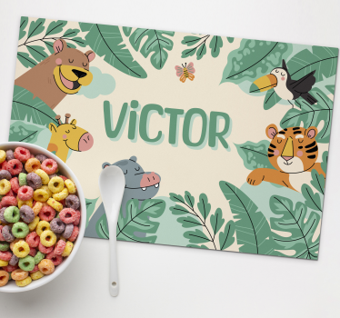 Tischset mit Namen jungle TiereDie Tiere, die in den Dschungeln l - TenStickers