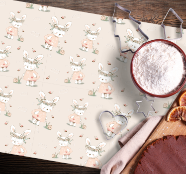 Kinder Tischset Hase mit blumen blaues 80er jahre Muster - TenStickers