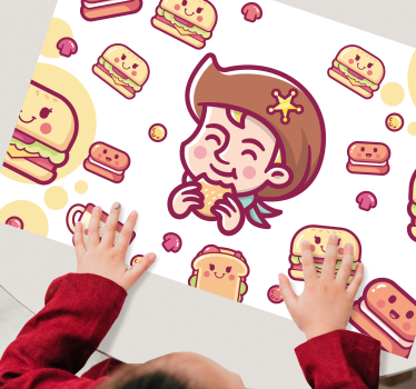 Kinder Tischset Junge isst einen hamburger - TenStickers