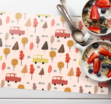 Kinder Tischset Rote autos mit bäumen - TenStickers