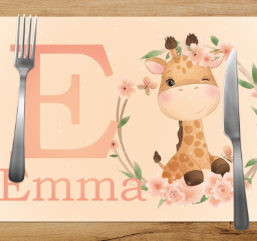 Kinder Tischset Süße giraffe für mädchen mit Namen - TenStickers