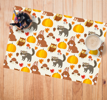 Kinder Tischset Waschbär eule kaninchen kürbis - TenStickers