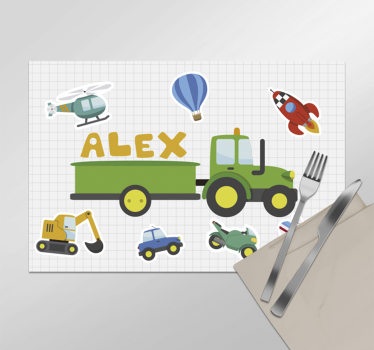 Tischset mit Namen andere Cartoon-TransportmittelAndere Cartoon-T - TenStickers