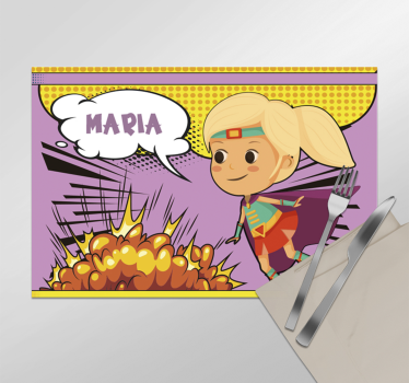 Tischset mit Namen comic-Superheldin - TenStickers