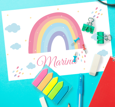 Platzset mit Namen Süßer regenbogen und wolke in pastell - TenStickers