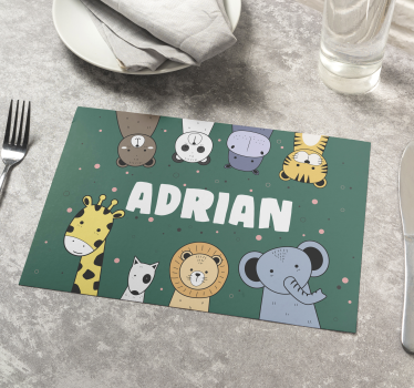Platzset mit Namen Tierkarikaturen mit Namen - TenStickers