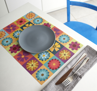 Tischset modern farbige blumenfliesen - TenStickers