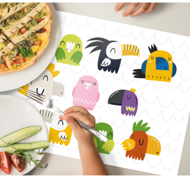 Tischset kinder mit bunten vogelköpfen - TenStickers