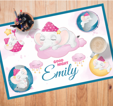 Tischset Kinder schläfriger elefant mit namen - TenStickers
