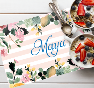 Tischset mit namen florale personalisierung - TenStickers