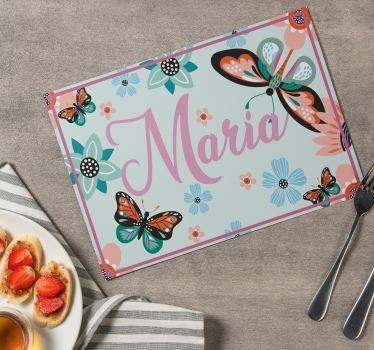 Platzset rechteckig blume und schmetterlinge mit namen - TenStickers