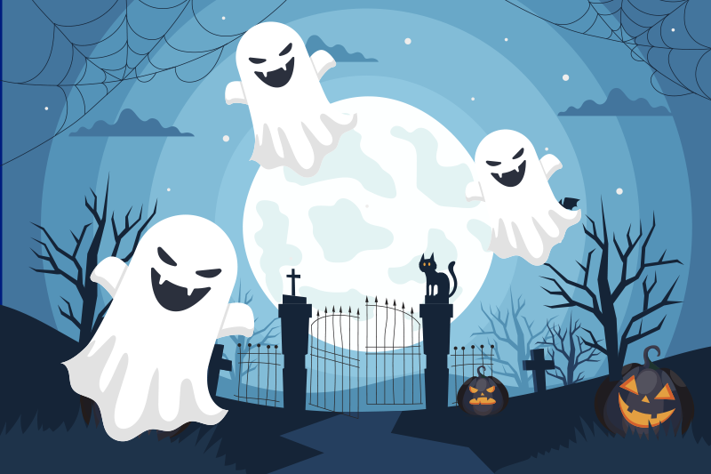 Tischset halloween mit verspielter geisterszene - TenStickers