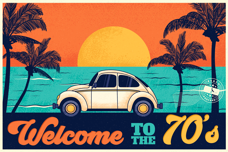 Tischset elegant retro strandmotiv der 70er jahre - TenStickers