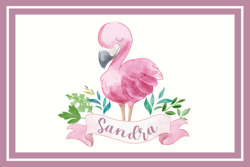 Tischset mit namen flamingo mit schleife - TenStickers
