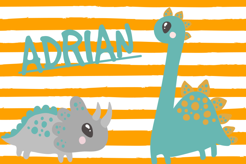 Tischset mit Namen Dinosaurier blau und orange - TenStickers