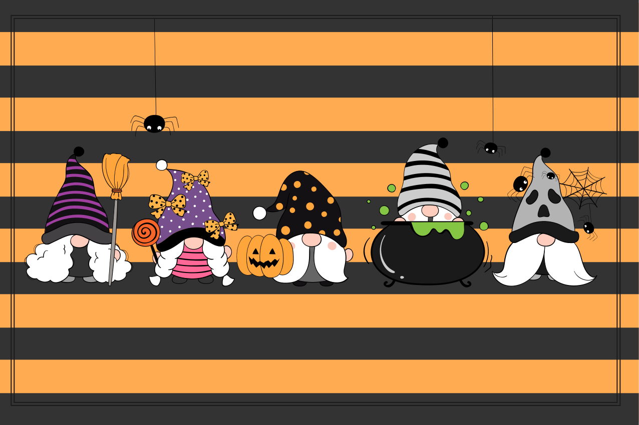 Tischset halloween mit gnome-halloween-hüten - TenStickers