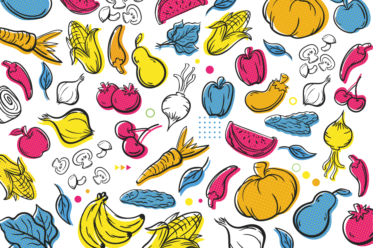 Tischsets originell mit bunten gemüse-mustern - TenStickers
