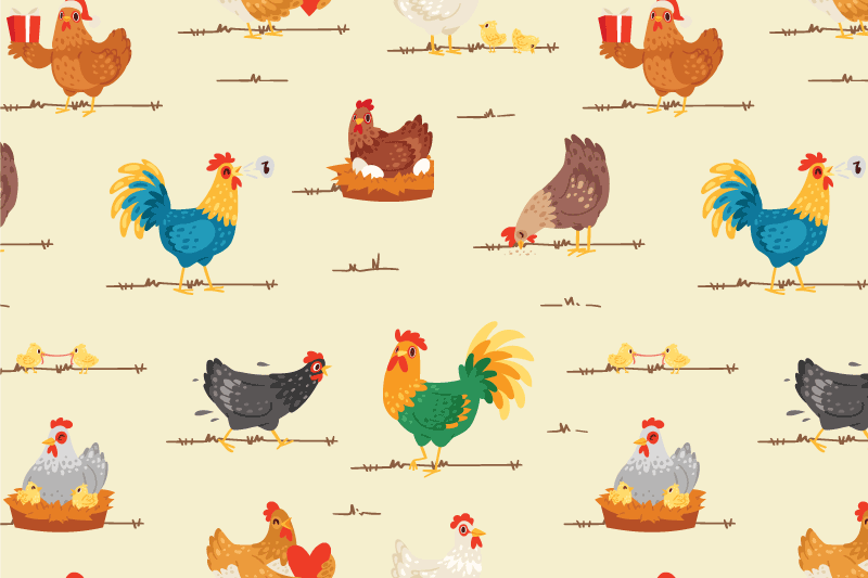 Vinyl Platzsets mit huhn-cartoon-muster - TenStickers