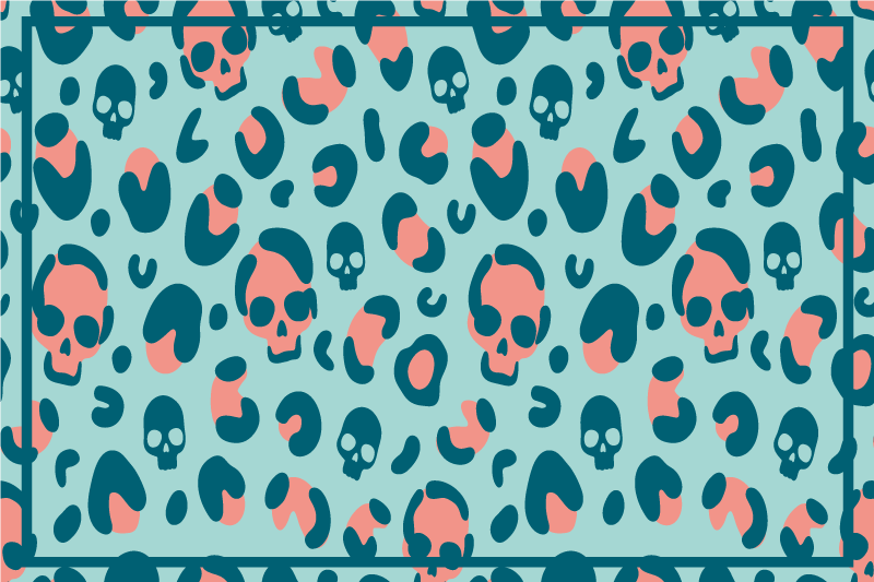 Tischset modern Blaues und pinkes totenkopf-leopardenmuster - TenStickers