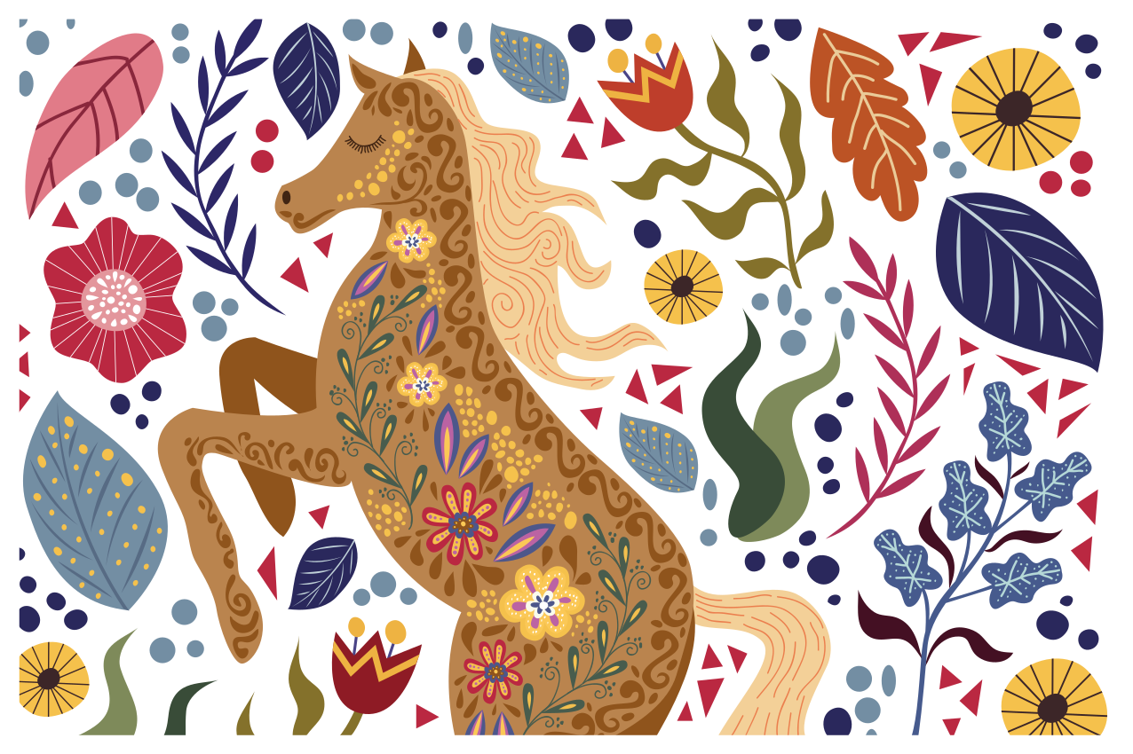 Tischsets originell Wildpferd-folklore-illustration - TenStickers